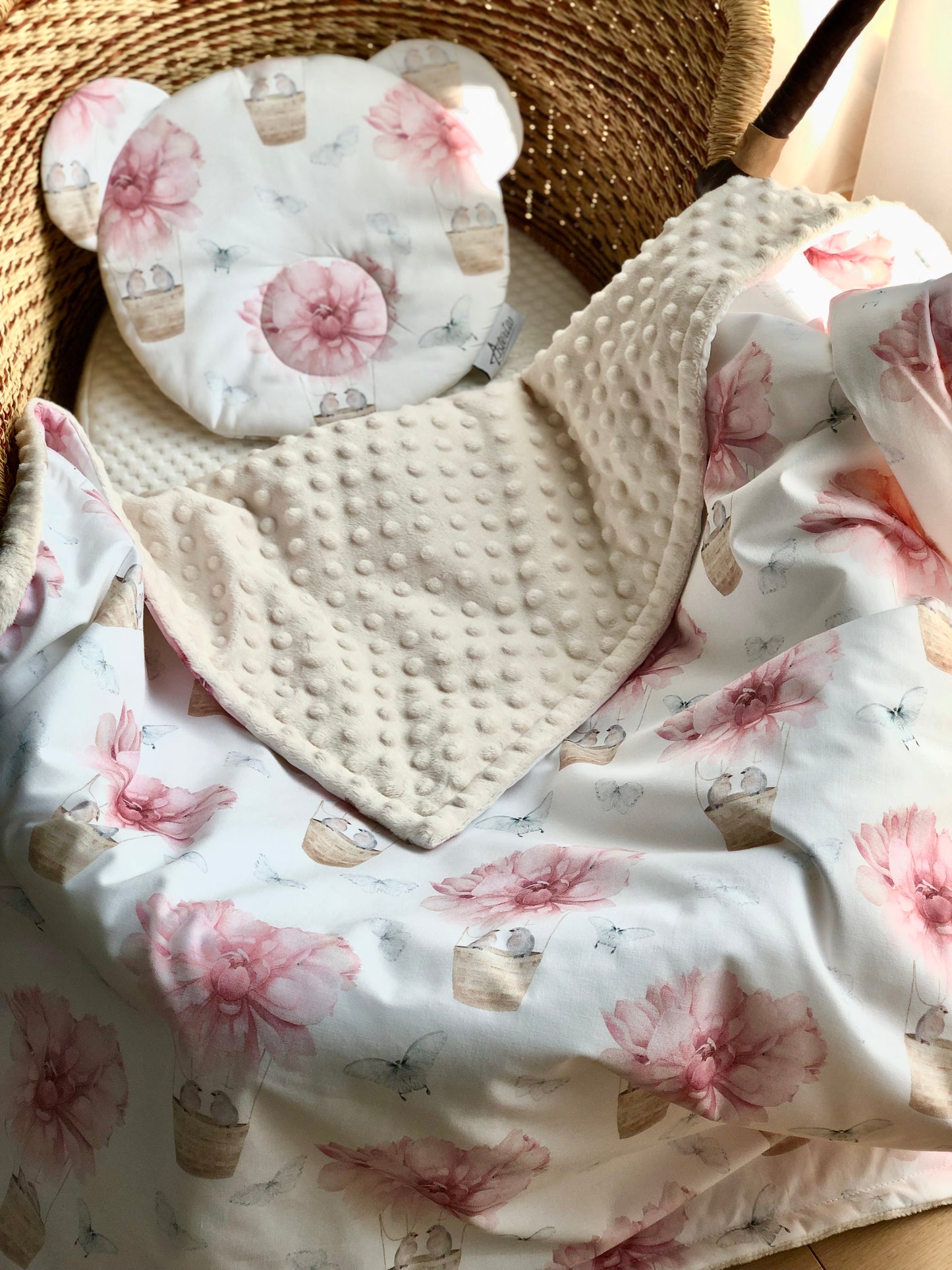 Fleece & Cotton children blanket "Birds and peonies"