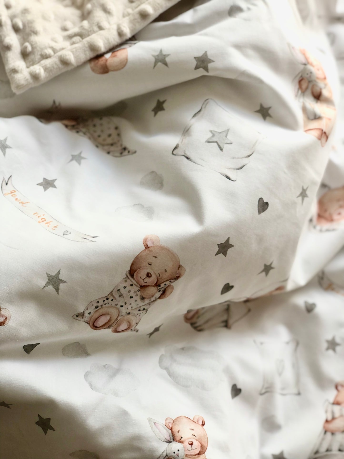Flīsa un kokvilnas sega bērniem "Sleepy bears"