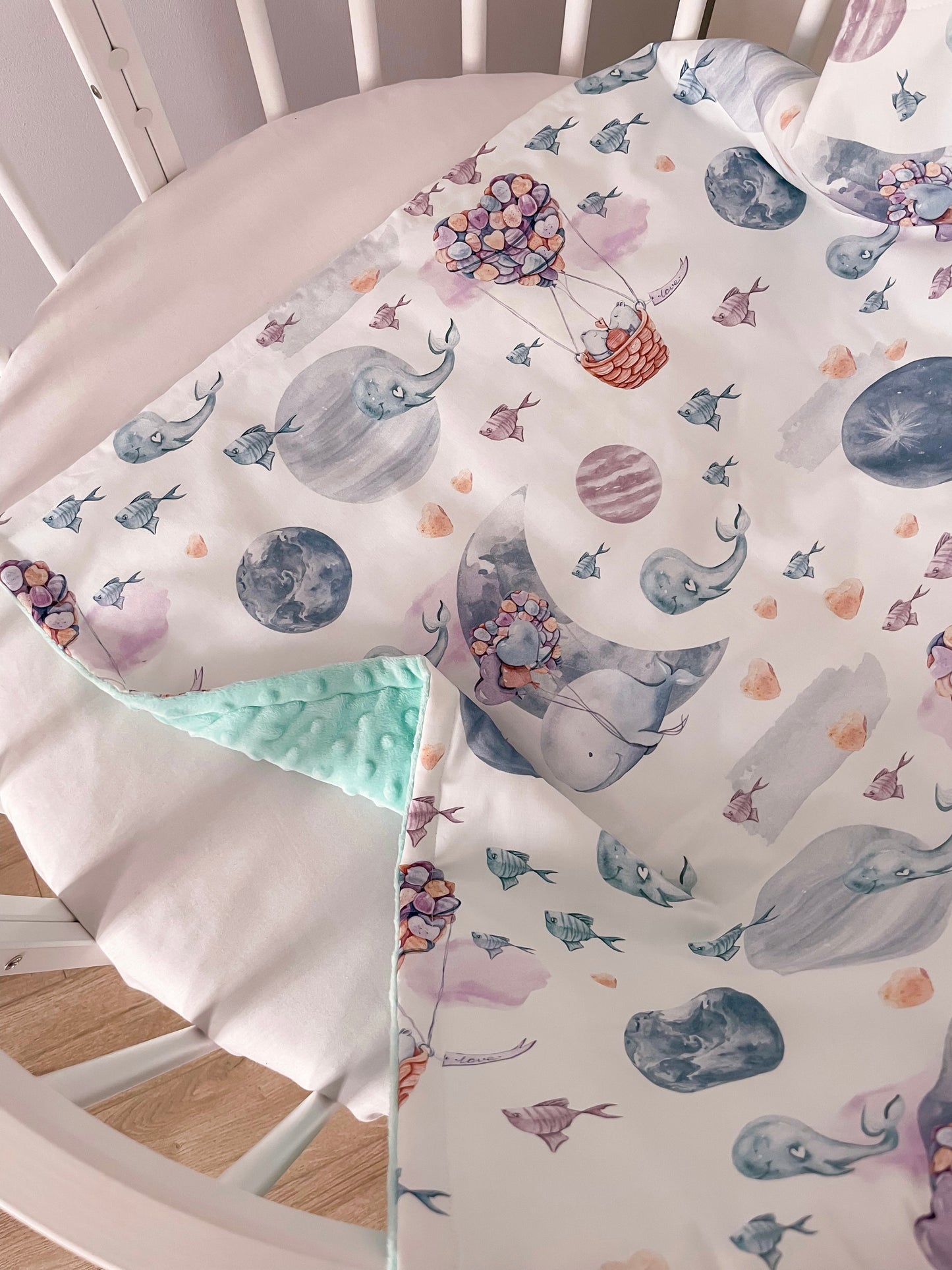 Flīsa un kokvilnas sega bērniem "Whales in the Sky"
